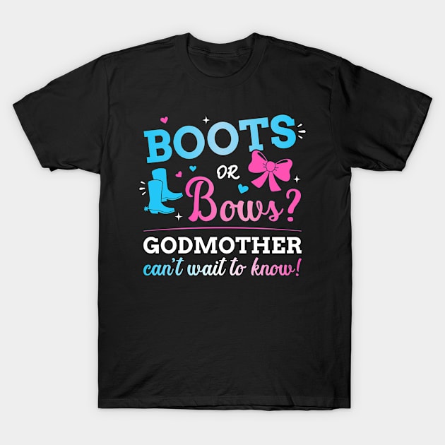 Gender reveal boots or bows godmother matching baby party T-Shirt by Designzz